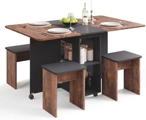 NARA GIRO — Comedor plegable mesa + 4 sillas